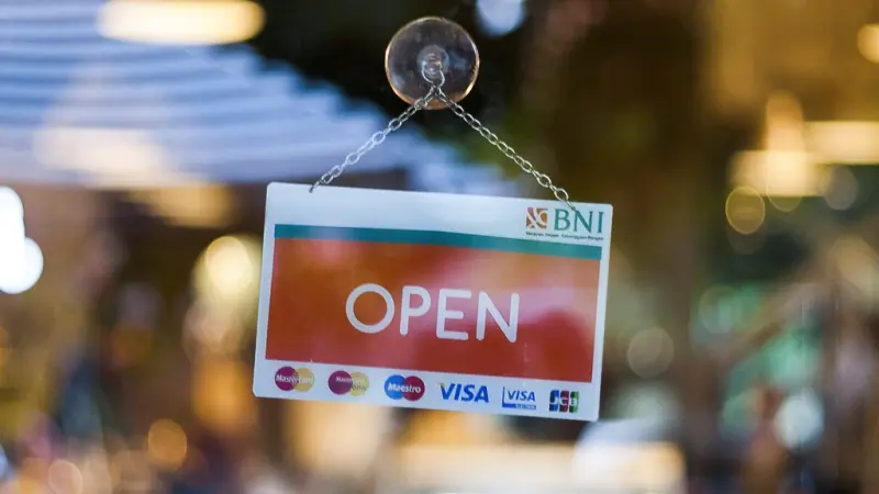 Open business, shop sign. Location
